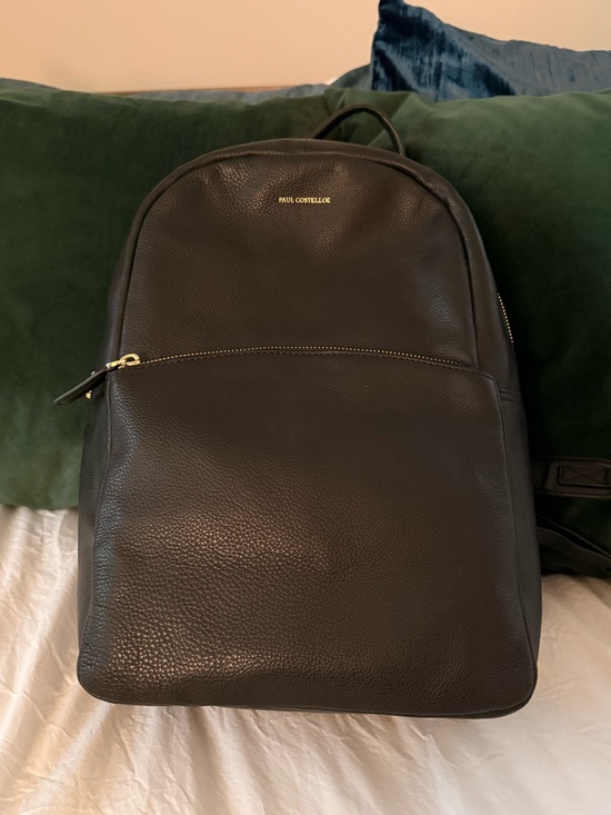 Paul Costelloe Black Pebbled Leather Backpack Zip Pocket Adjustable Straps Gold main image 6